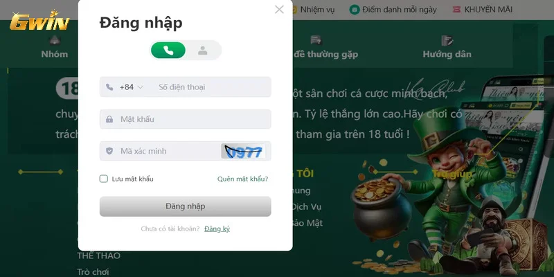 Đăng nhập GWIN dễ dàng trên website