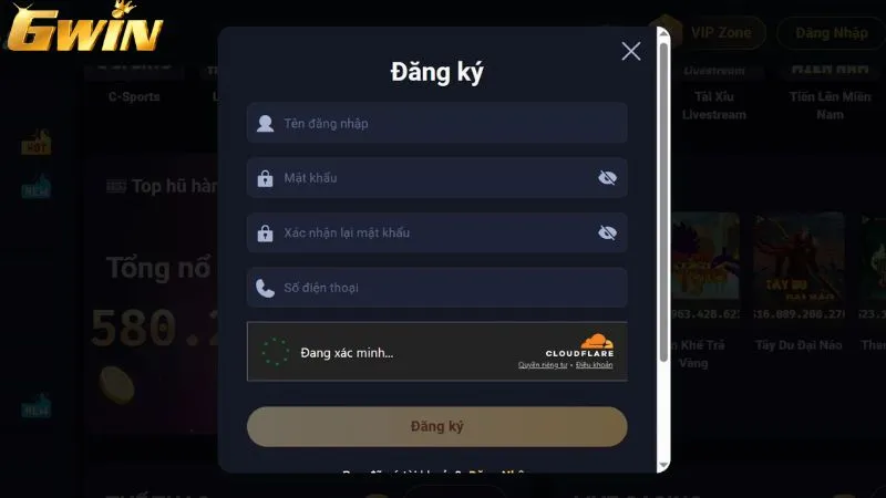 Dễ dàng đăng ký Gwin trên trình duyệt máy tính