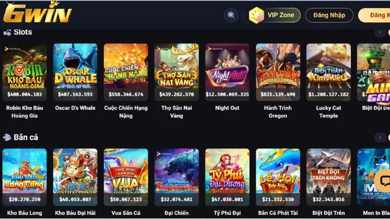 Gwin với kho game đa dạng cho người chơi